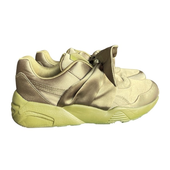 Puma X Fenty Rihanna Olive Green Satin Bow Logo Sneakers Women Size 6.5 - Picture 1 of 8